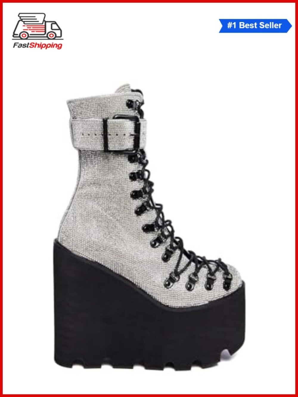 ✨Dolls Kill Crystal Traitor Rhinestone Studded Wedge Platform Boots